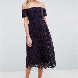 ASOS Lace Off the Shoulder Midi Dress